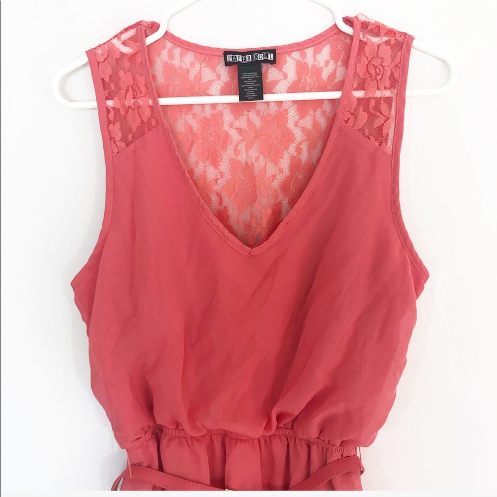PAPERDOLL  HI LOW CORAL LACE DRESS - Picture 4 of 6